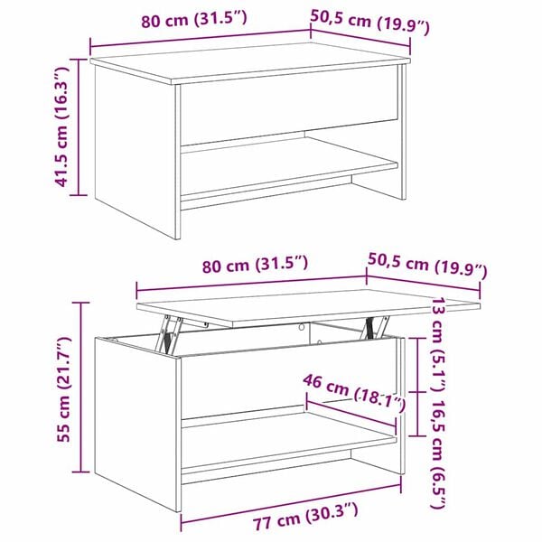 Couchtisch Artisan-Eiche 80x50x41 cm Holzwerkstoff