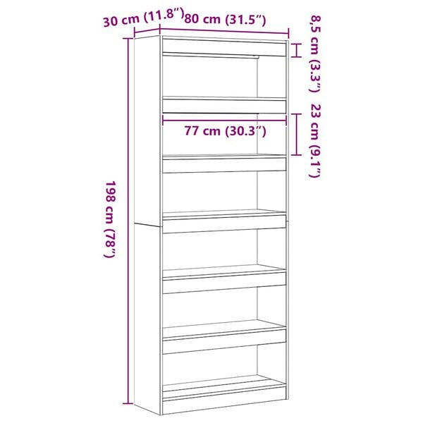 Bücherregal mit Regal Weiß 80x30x198 cm Holzwerkstoff