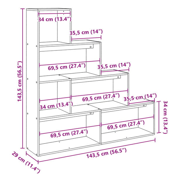 Raumteiler-Bücherregal 4 Stufen Weiß 143x29x143 cm