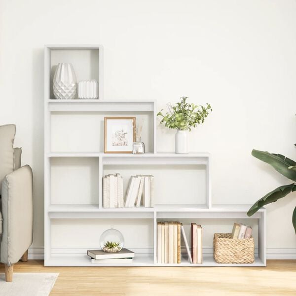 Raumteiler-Bücherregal 4 Stufen Weiß 143x29x143 cm